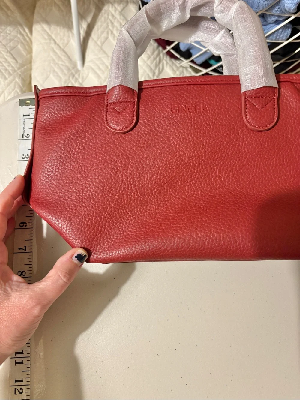 Cincha Small Vegan Leather Go Tote Crossbody Pebbled Elevated Travel Clean Logo